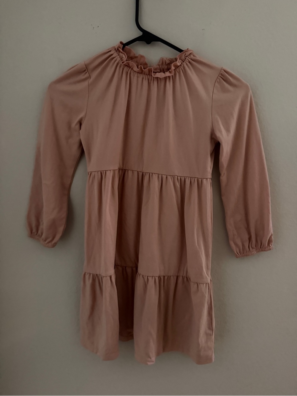 Copper Key Kids Long Sleeve Ruffle Neck Tiered Dress - dusty rose